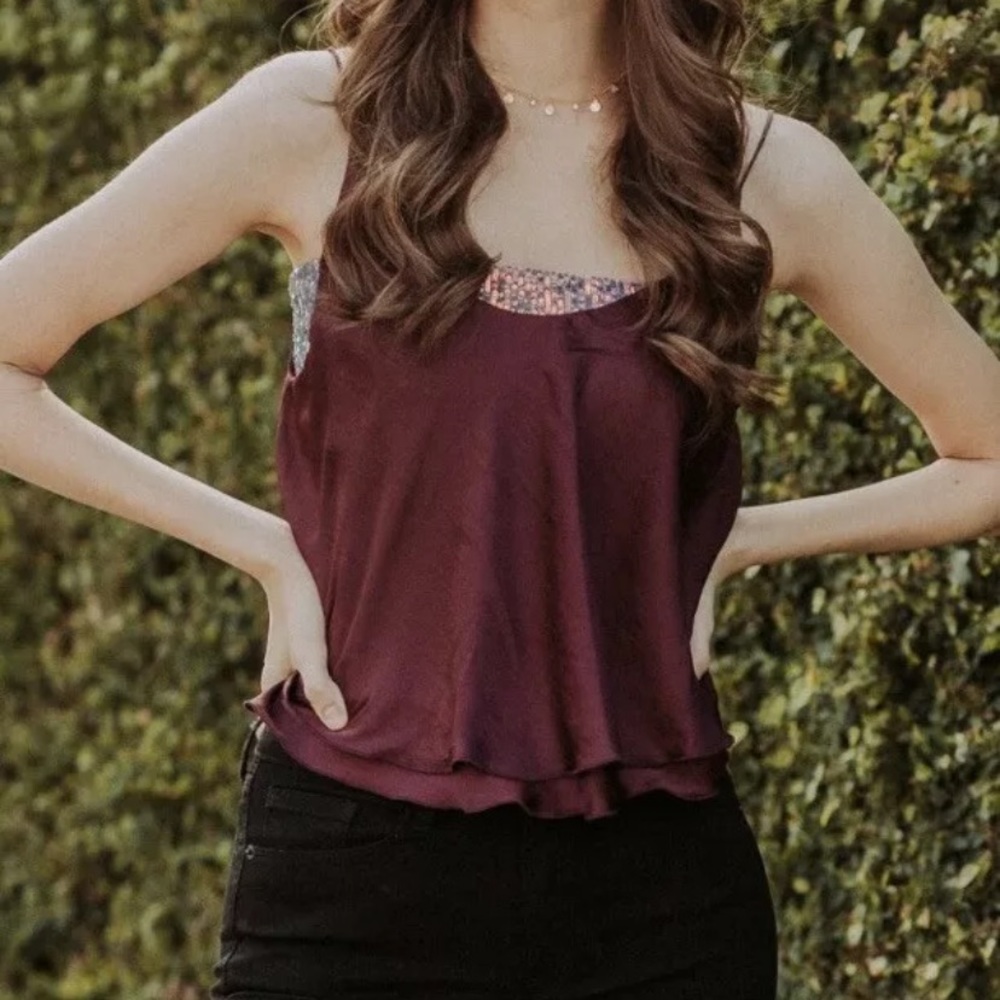 Free People Plum Turn It On Cami Swing Top Small NEW
